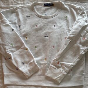 Ralph Lauren White Crewneck with Blue Logo